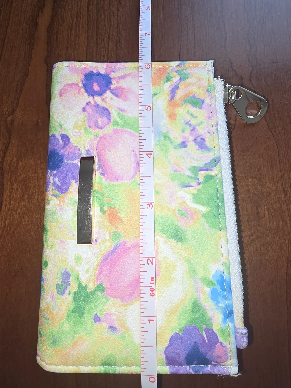 Pastel Floral Watercolor Zip & Snap Wallet - Multicolor, Like New Condition